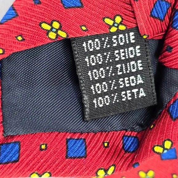 Christy Firenze Red Geometric Floral 100% Silk Italy Men's Neck Tie NWOT - Picture 5 of 6